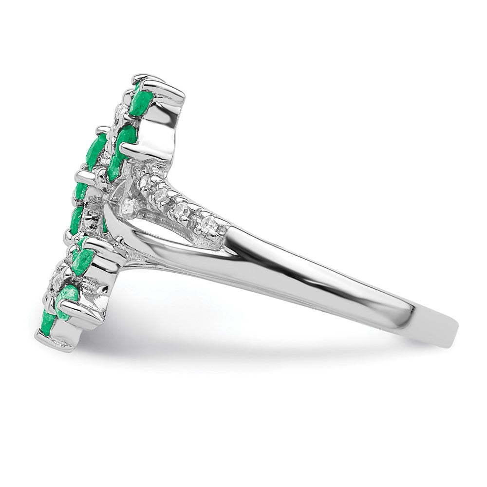 Sterling Silver Rhodium-plated 3 Flower Emerald and Diamond Ring - 3