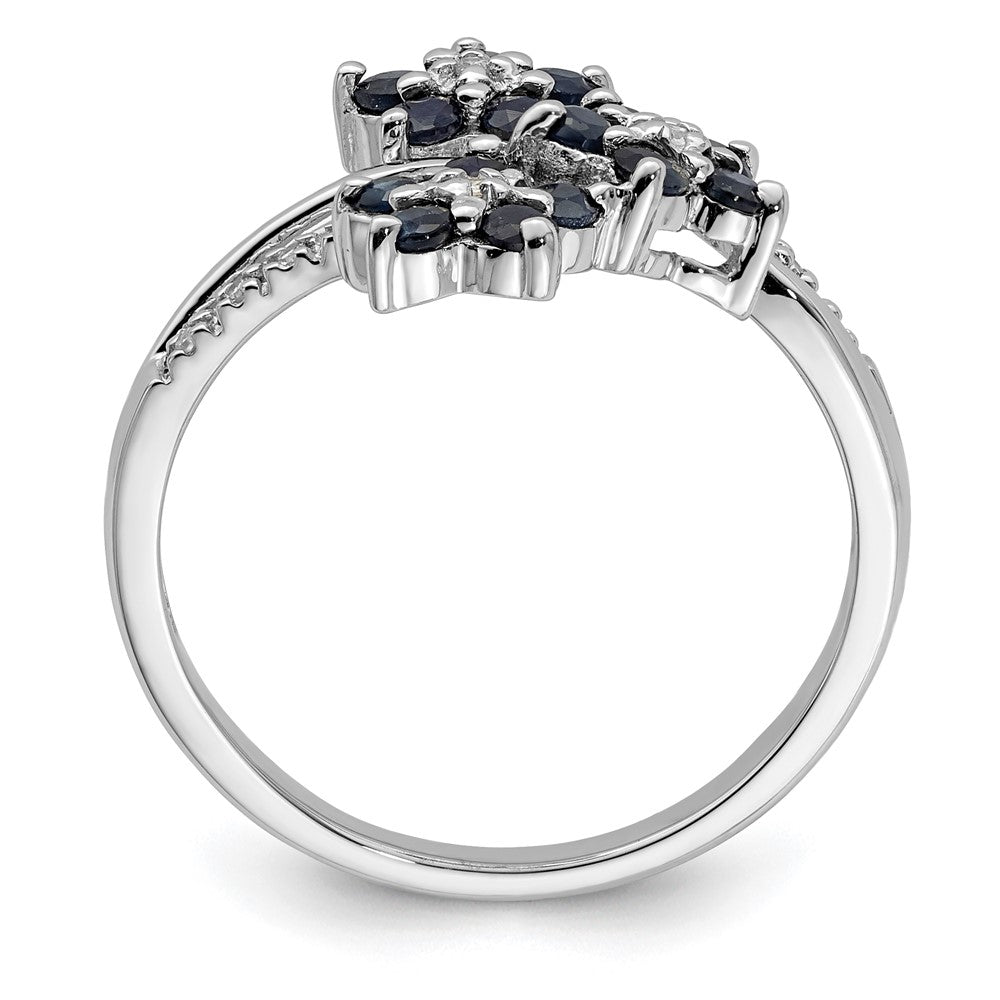 Sterling Silver Rhodium-plated 3 Flower Sapphire and Diamond Ring - 3