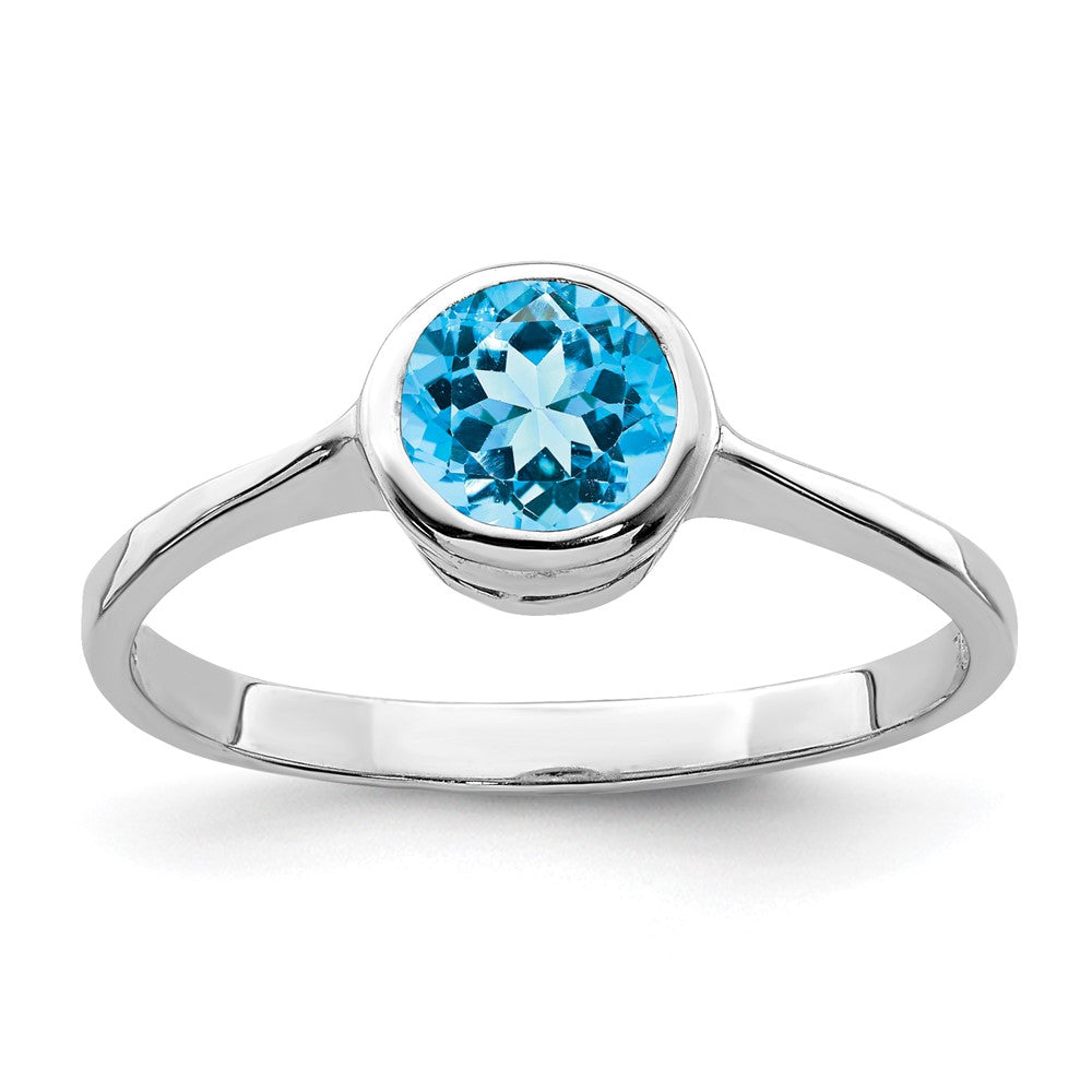 Sterling Silver Rhodium Blue Topaz Ring - 15