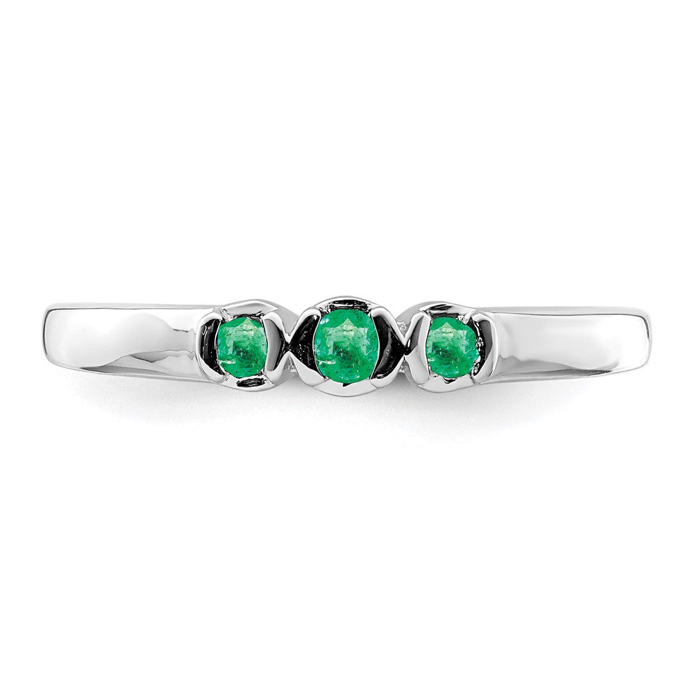 Sterling Silver Rhodium-plated Polished Emerald 3 Stone Ring - 3