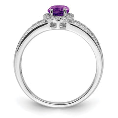 Sterling Silver Rhodium-plated Polished Amethyst & White Topaz Ring - 3
