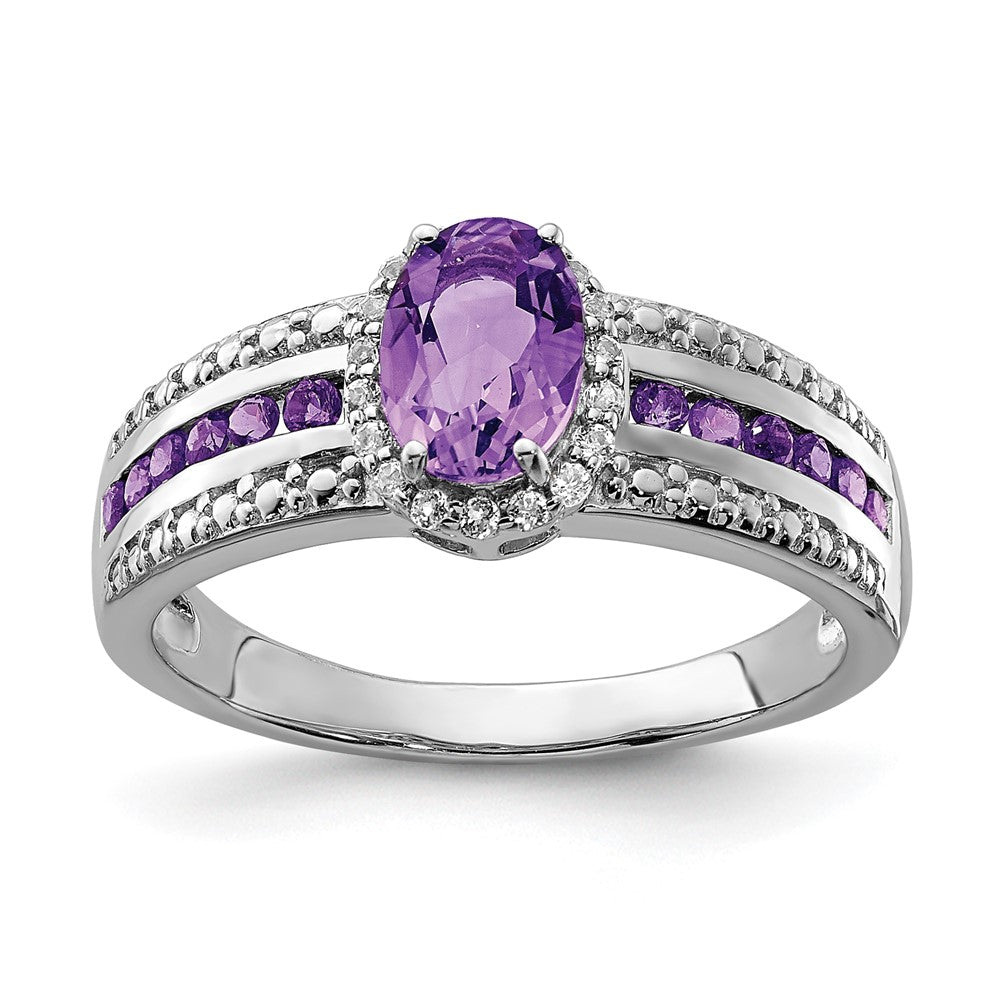 Sterling Silver Rhodium-plated Polished Amethyst & White Topaz Ring - 3
