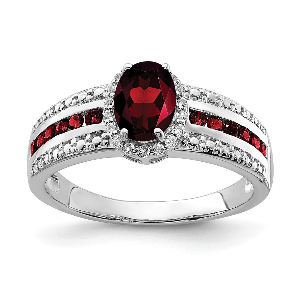 Sterling Silver Rhodium-plated Garnet and White Topaz Ring - 2