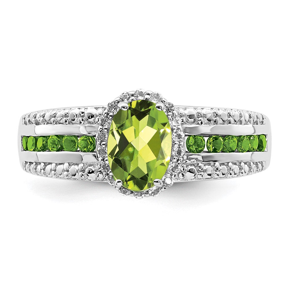 Sterling Silver Rhodium Polished Peridot & White Topaz Ring - 3