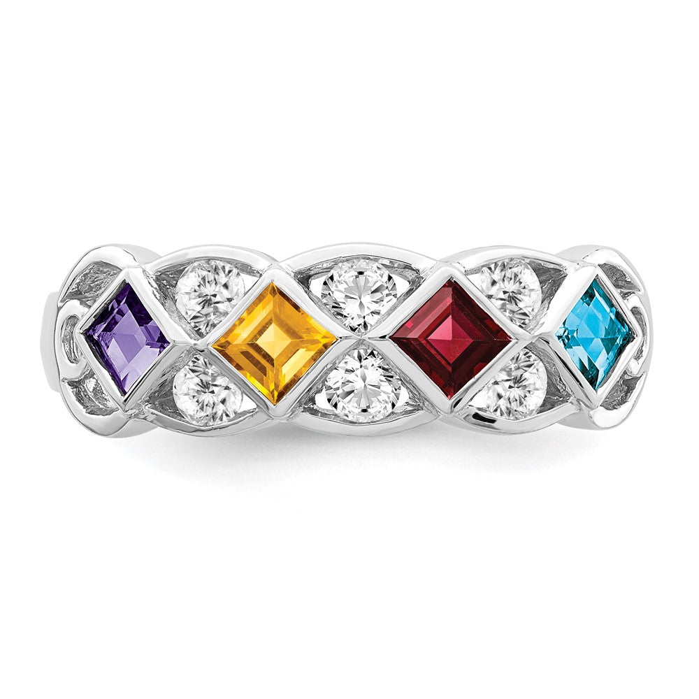 SS Rhodium-plated w/CZ, Amethyst, Citrine, Garnet & Blue Topaz Ring - 3