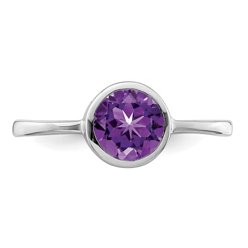 Sterling Silver Rhodium-plated Polished Amethyst Round Ring - 3