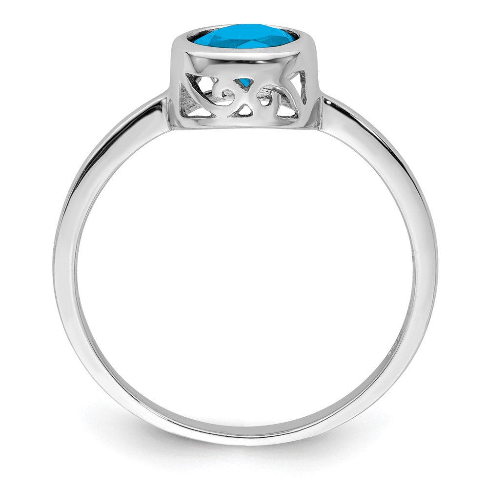 Sterling Silver Rhodium-plated Polished Blue Topaz Round Ring - 3