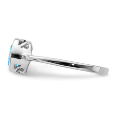 Sterling Silver Rhodium-plated Polished Blue Topaz Round Ring - 3