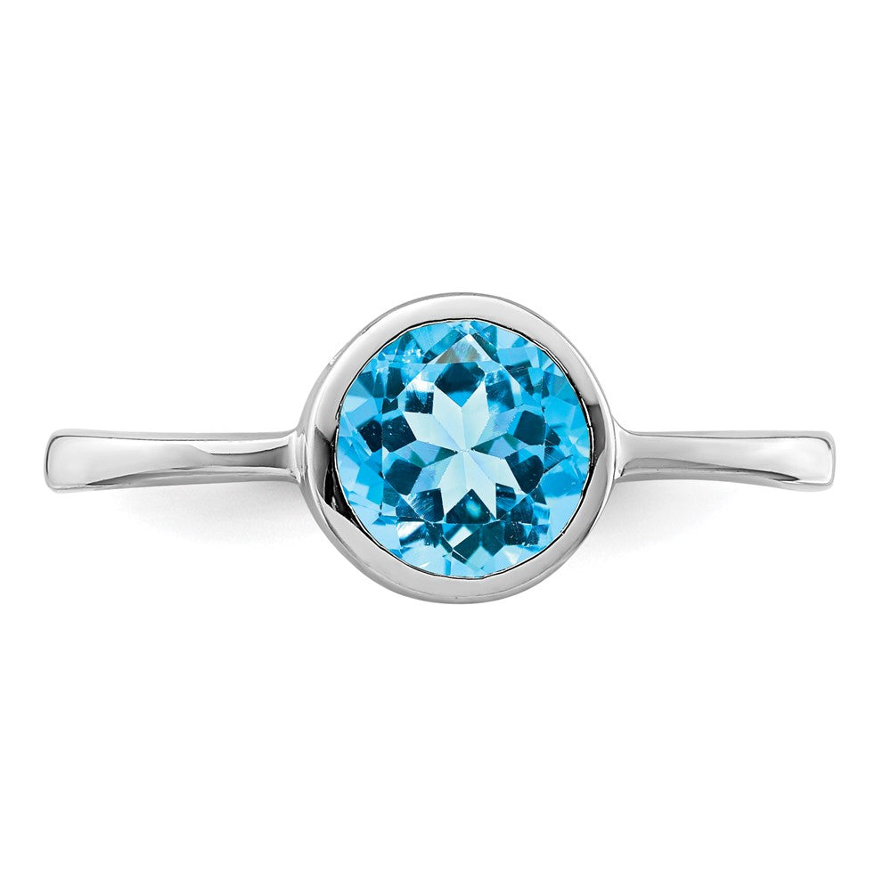 Sterling Silver Rhodium-plated Polished Blue Topaz Round Ring - 3