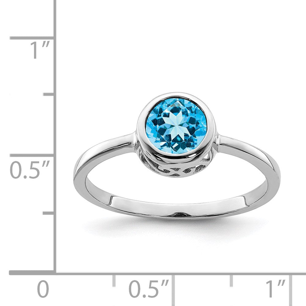 Sterling Silver Rhodium-plated Polished Blue Topaz Round Ring - 3