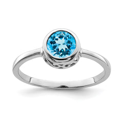 Sterling Silver Rhodium-plated Polished Blue Topaz Round Ring - 3