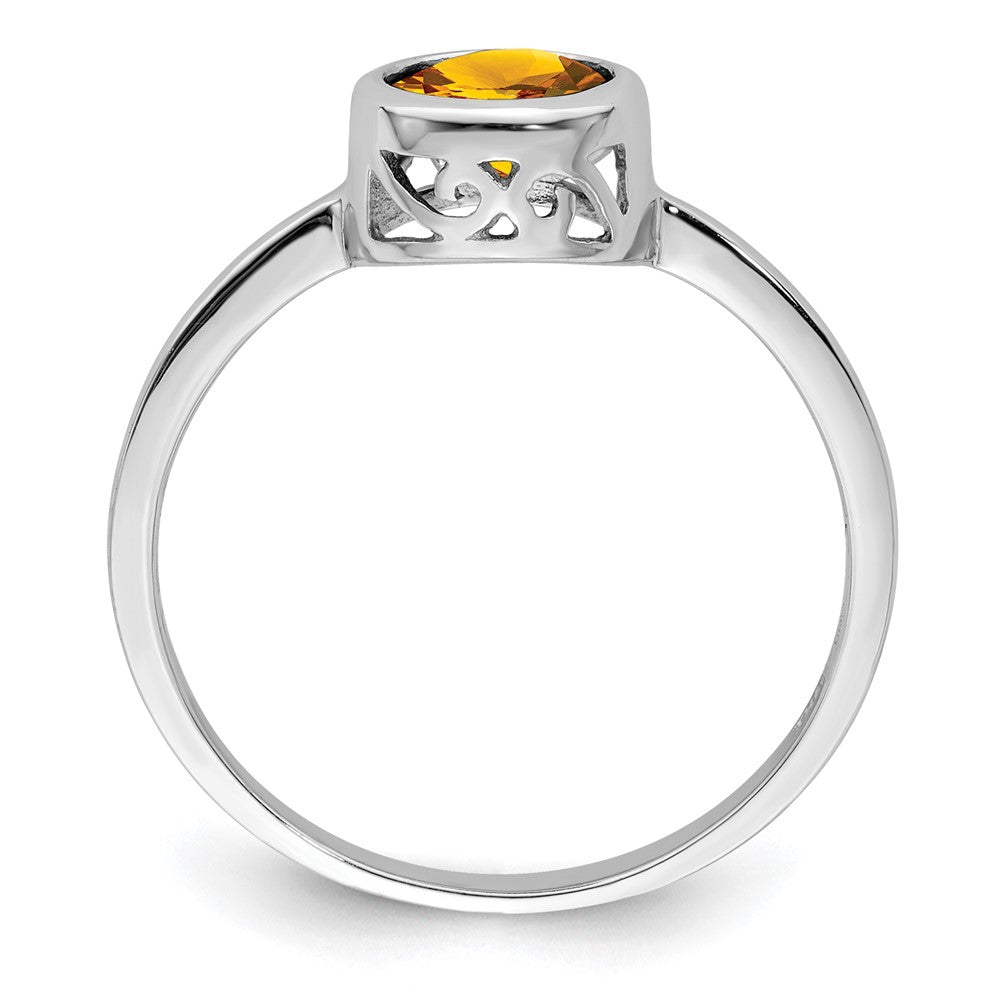 Sterling Silver Rhodium-plated Polished Citrine Round Ring - 3