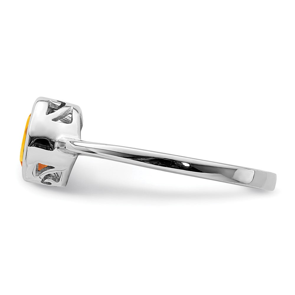 Sterling Silver Rhodium-plated Polished Citrine Round Ring - 3