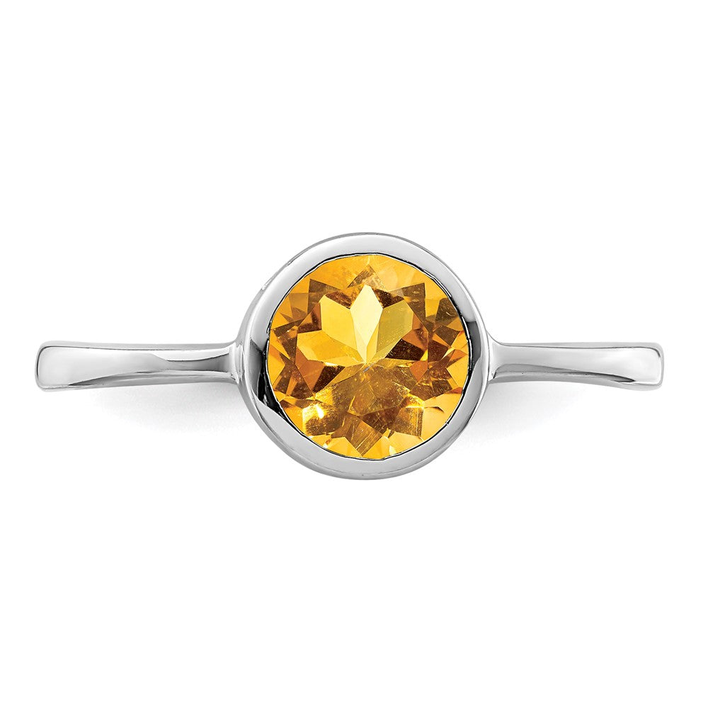 Sterling Silver Rhodium-plated Polished Citrine Round Ring - 3