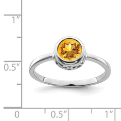 Sterling Silver Rhodium-plated Polished Citrine Round Ring - 3
