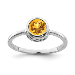 Sterling Silver Rhodium-plated Polished Citrine Round Ring - 3