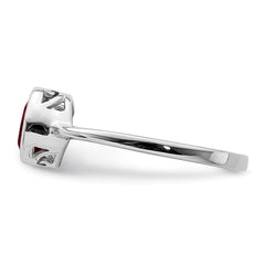 Sterling Silver Rhodium-plated Polished Garnet Round Ring - 3