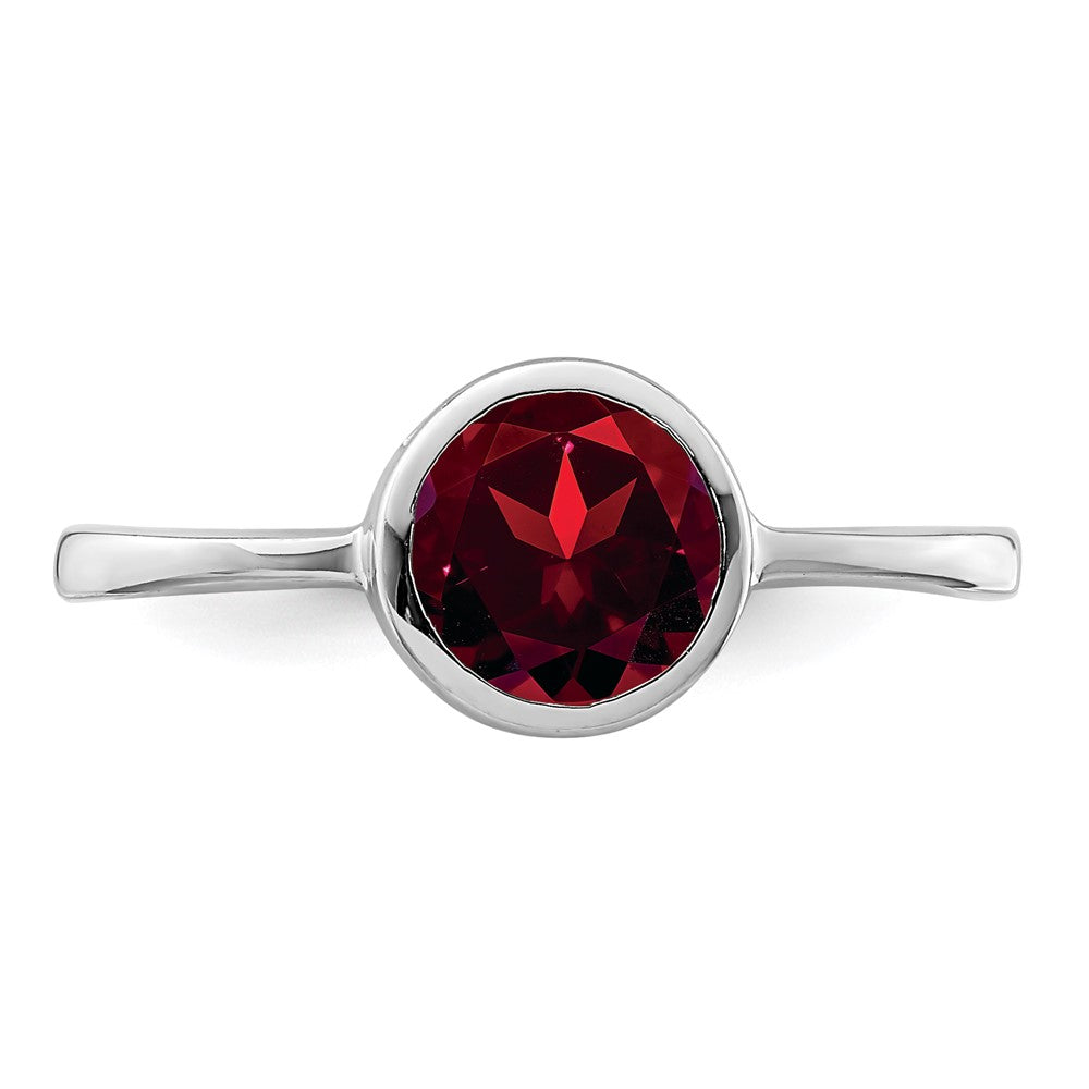 Sterling Silver Rhodium-plated Polished Garnet Round Ring - 3