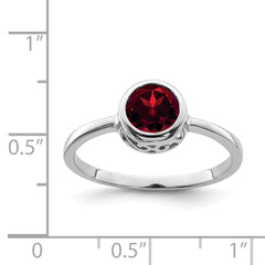 Sterling Silver Rhodium-plated Polished Garnet Round Ring - 3