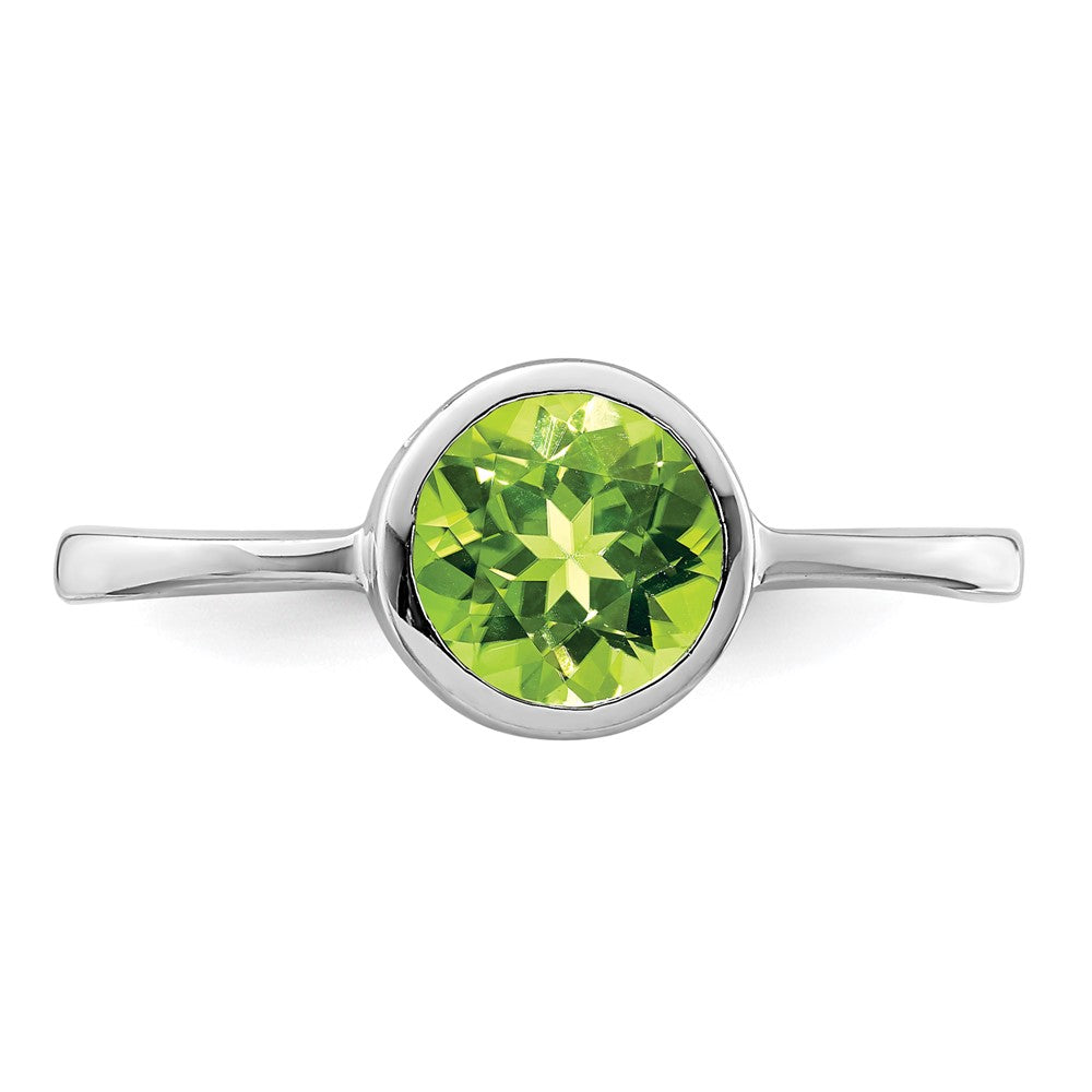 Sterling Silver Rhodium-plated Polished Peridot Round Ring - 2