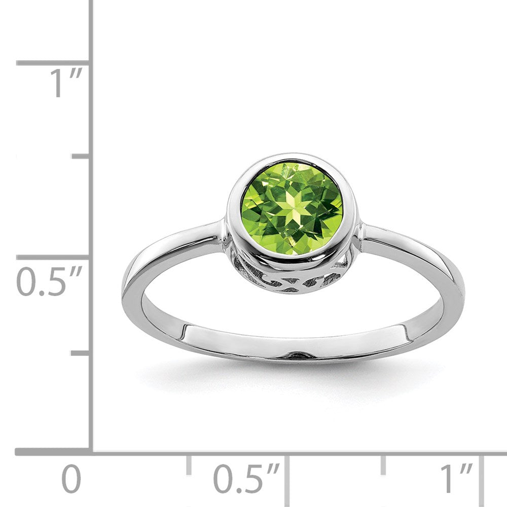 Sterling Silver Rhodium-plated Polished Peridot Round Ring - 2