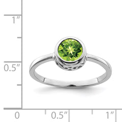 Sterling Silver Rhodium-plated Polished Peridot Round Ring - 2