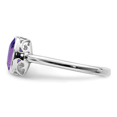 Sterling Silver Rhodium-plated Polished Amethyst Oval Ring - 2