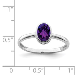 Sterling Silver Rhodium-plated Polished Amethyst Oval Ring - 2