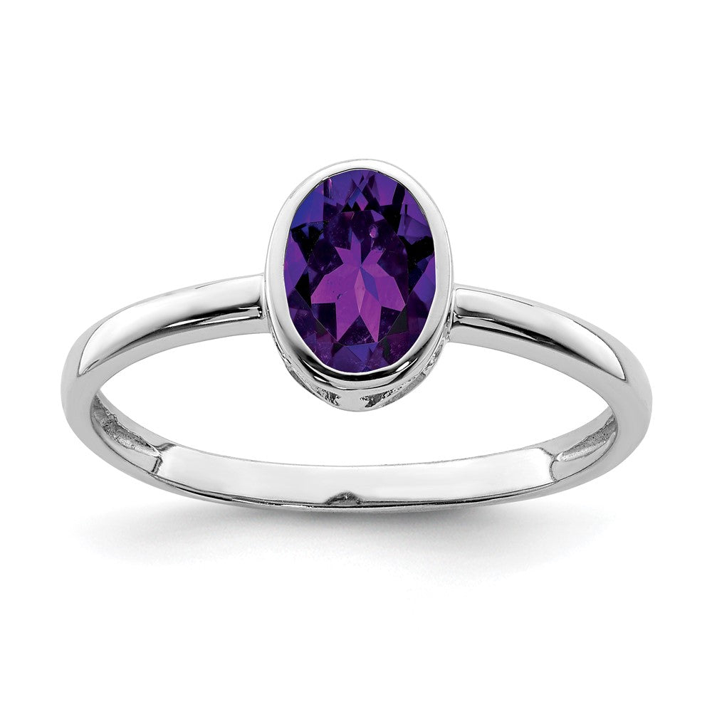 Sterling Silver Rhodium-plated Polished Amethyst Oval Ring - 2