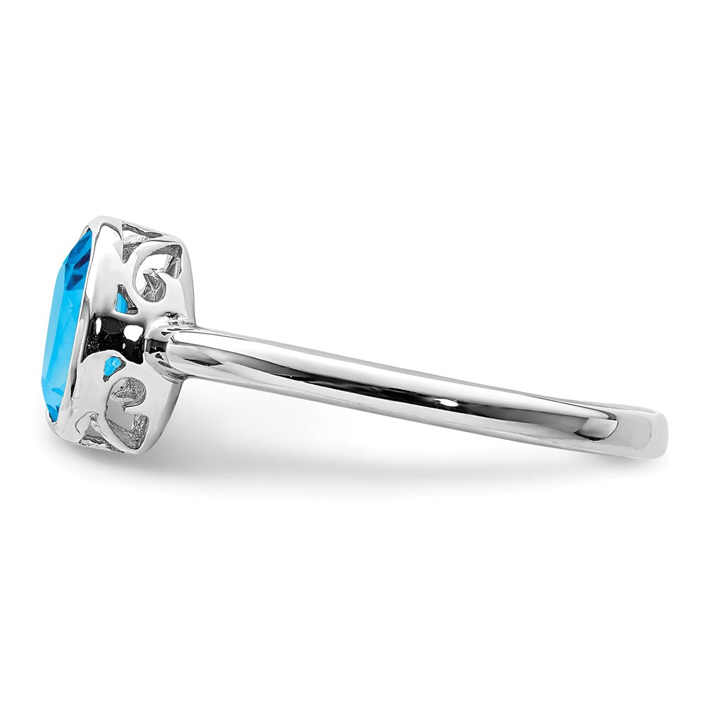 Sterling Silver Rhodium-plated Polished Blue Topaz Oval Ring - 3