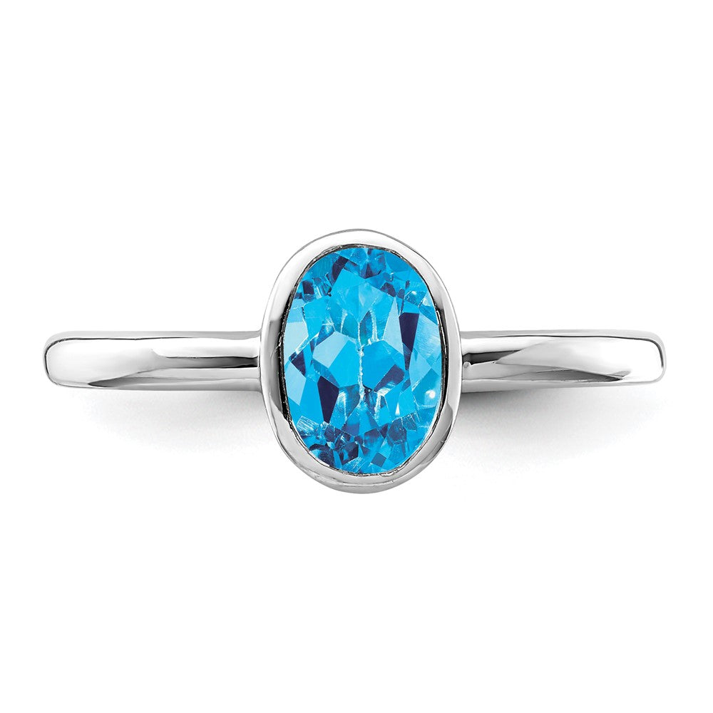 Sterling Silver Rhodium-plated Polished Blue Topaz Oval Ring - 3