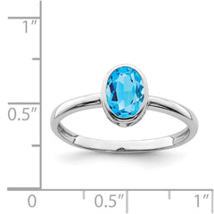 Sterling Silver Rhodium-plated Polished Blue Topaz Oval Ring - 2