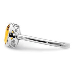 Sterling Silver Rhodium-plated Polished Citrine Oval Ring - 2