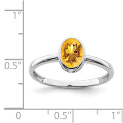 Sterling Silver Rhodium-plated Polished Citrine Oval Ring - 2