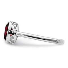 Sterling Silver Rhodium-plated Polished Garnet Oval Ring - 2