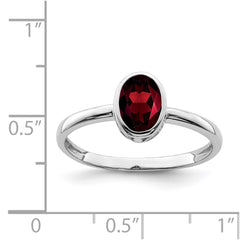 Sterling Silver Rhodium-plated Polished Garnet Oval Ring - 3