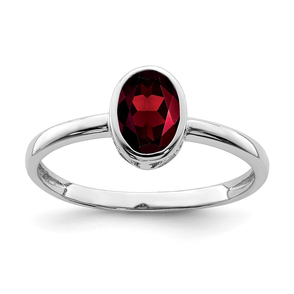 Sterling Silver Rhodium-plated Polished Garnet Oval Ring - 3