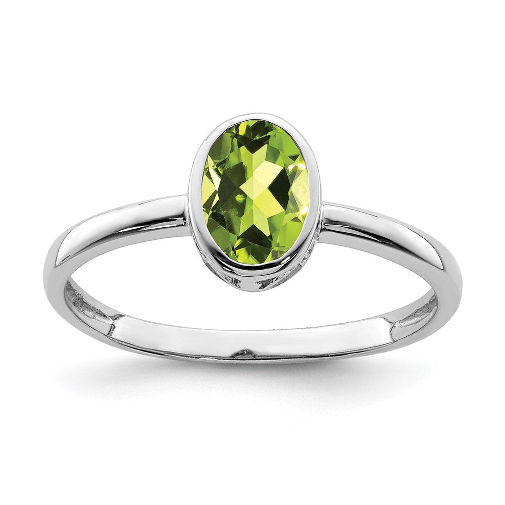 Sterling Silver Rhodium-plated Polished Peridot Oval Ring - 2