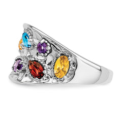 Sterling Silver Rhodium-plt Amethyst/Citrine/Blue Topaz/Garnet/Peridot Ring - 2