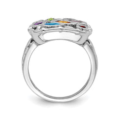 Sterling Silver Rhodium-plated Multi Gemstone Ring - 4