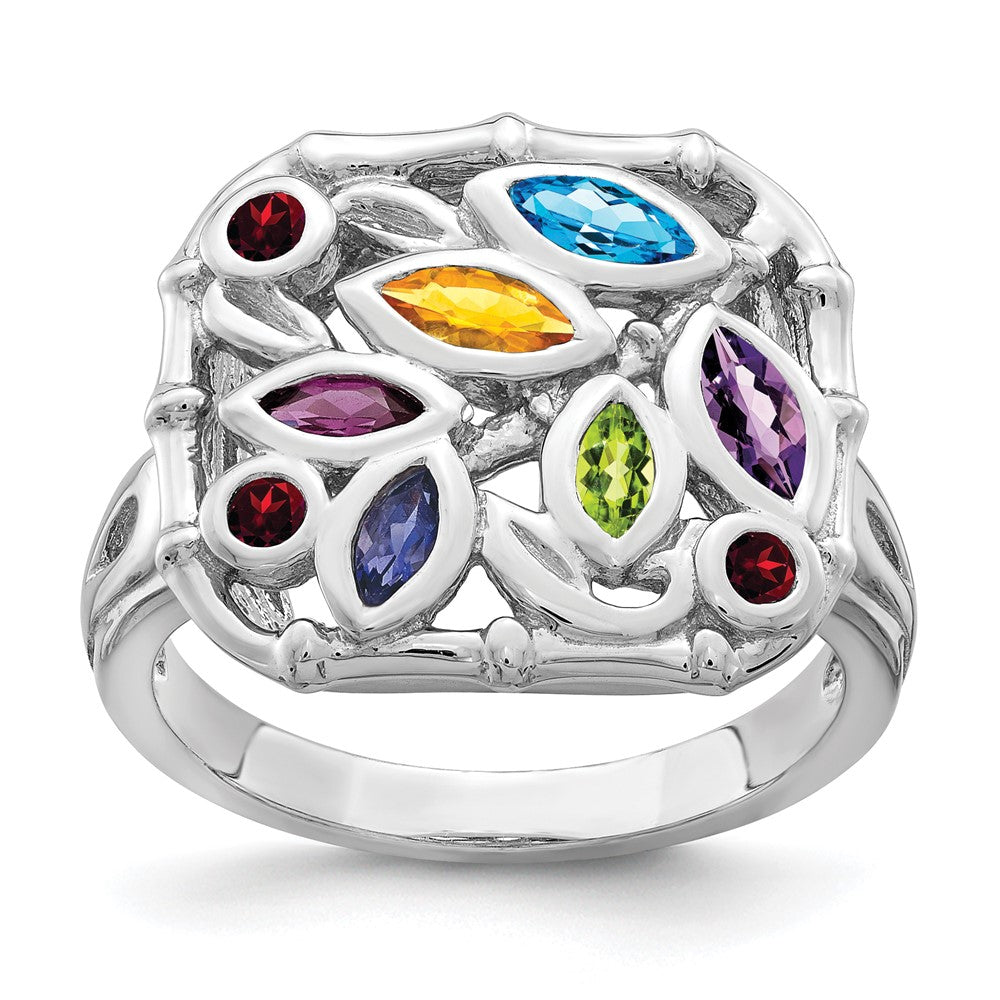 Sterling Silver Rhodium-plated Multi Gemstone Ring - 2