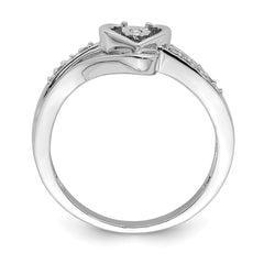 Sterling Silver Rhodium Plated Diamond Heart Ring - 9