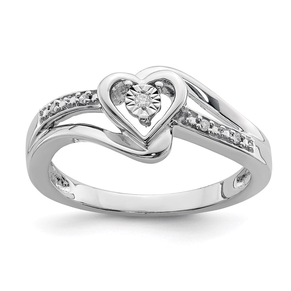 Sterling Silver Rhodium Plated Diamond Heart Ring - 9