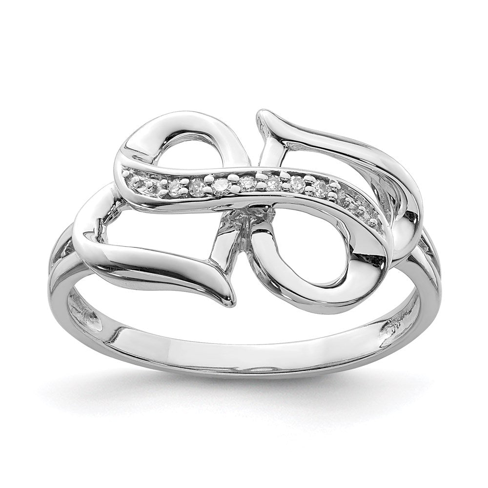 Sterling Silver Rhodium Plated Diamond Double Heart Ring - 3