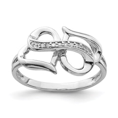 Sterling Silver Rhodium Plated Diamond Double Heart Ring - 3