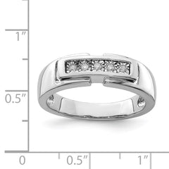 Sterling Silver Rhodium Plated Men's Polished Diam. Ring - 2