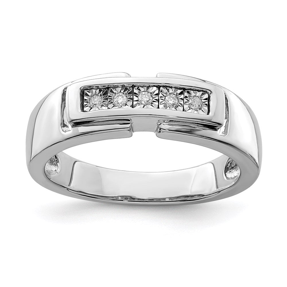 Sterling Silver Rhodium Plated Men's Polished Diam. Ring - 2