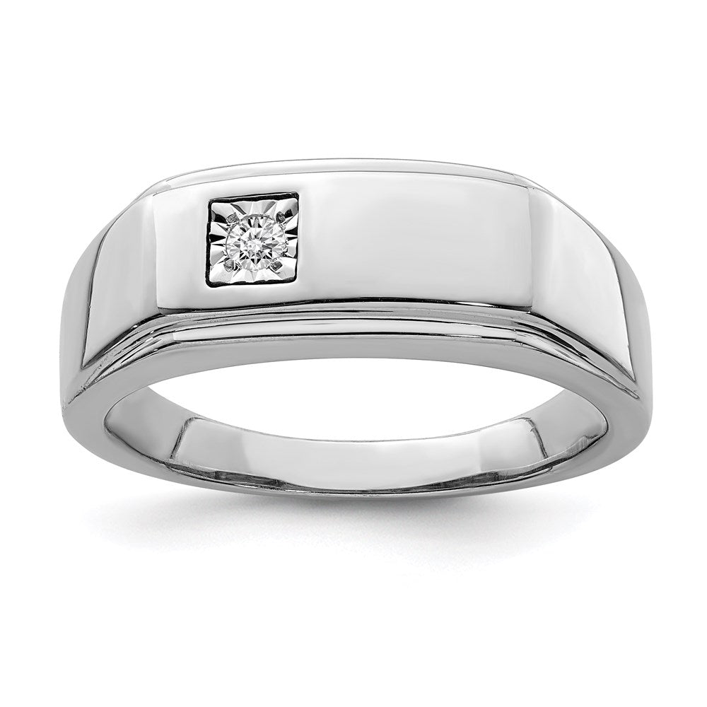 Sterling Silver Rhodium Plated Men's Polished Diam. Ring - 3