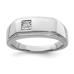 Sterling Silver Rhodium Plated Men's Polished Diam. Ring - 4