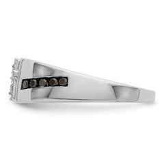Sterling Silver Rhodium Plated Black and White Diam. Cross Men's Ring - 3